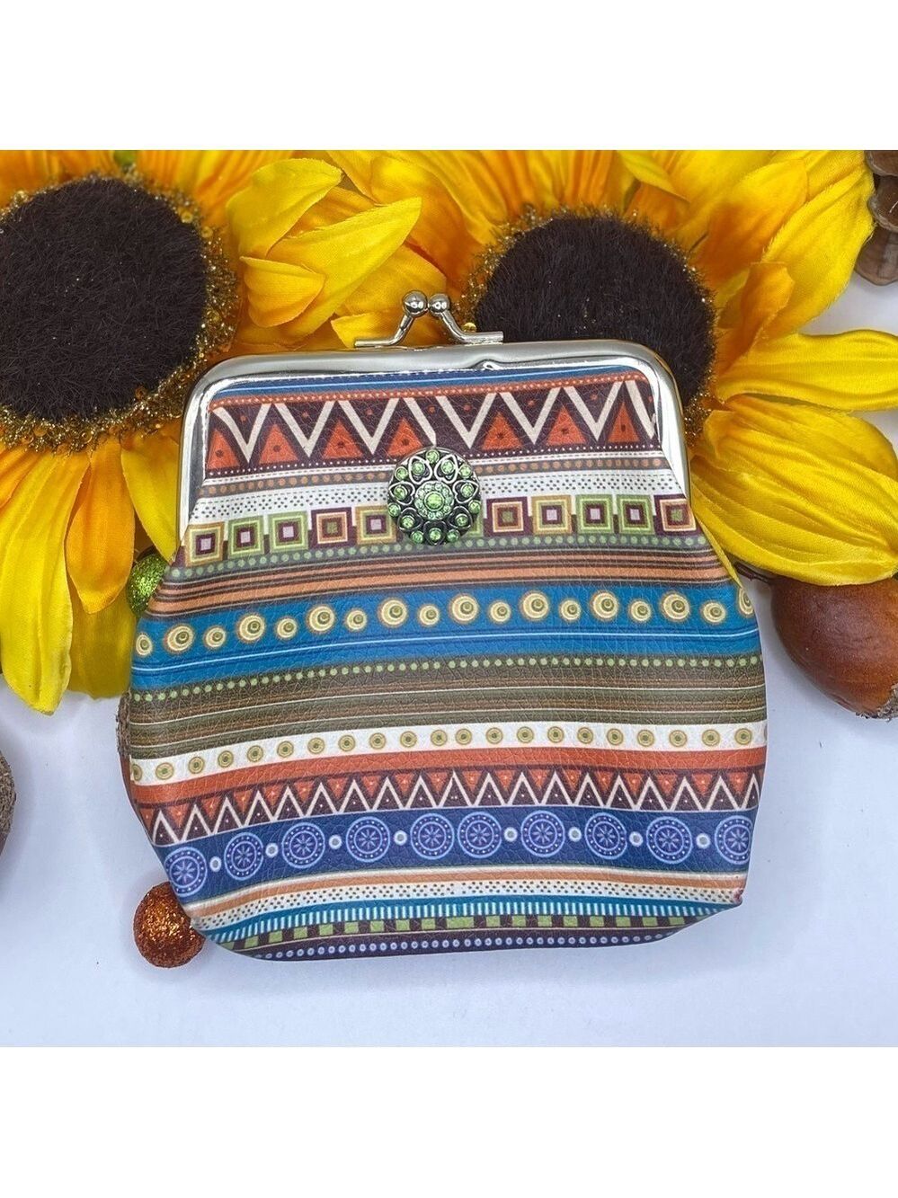 Southwestern Snap Jewelry Change Purse - w/Sparkling Green 18mm Snap! SEE VIDEO!